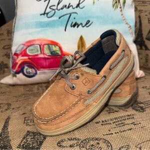 Sperry Top Sider Boys Size 1M Lanyard 2 Eye Boat Shoes Dark Tan 46122